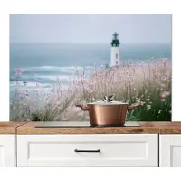 KitchenYeah Spatscherm keuken 120x80 cm - Kookplaat achterwand Vuurtoren - Klif - Zee - Bloemen - Muurbeschermer - Spatwand fornuis - Hoogwaardig aluminium