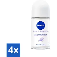 Nivea 4 x - Deodorant - Roller - Pure & Sensitive - 50 ml - Deodorant Roller - Anti-transpirant - 72 Uur Bescherming - Gevoelige Huid - Zweet En Geur
