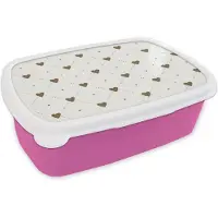 MuchoWow Broodtrommel Roze - Lunchbox Hartjes - Patroon - Raster - Klassiek - Brooddoos 18x12x6 cm - Brood lunch box - Broodtrommels voor kinderen en volwassenen