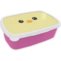 MuchoWow Broodtrommel Roze - Lunchbox Kuiken - Vrolijk - Geel - Minimalistisch - Brooddoos 18x12x6 cm - Brood lunch box - Broodtrommels voor kinderen en volwassenen
