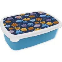 MuchoWow Broodtrommel Blauw - Lunchbox Bloemen - Patroon - Blauw - Contrast - Brooddoos 18x12x6 cm - Brood lunch box - Broodtrommels voor kinderen en volwassenen
