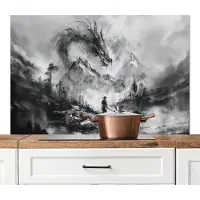 KitchenYeah Spatscherm keuken 120x80 cm - Kookplaat achterwand Krijger - Draak - Grijs - Muurbeschermer - Spatwand fornuis - Hoogwaardig aluminium