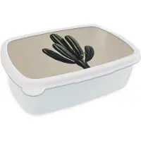 MuchoWow Broodtrommel Wit - Lunchbox Cactus - Subtiel - Groen - Brooddoos 18x12x6 cm - Brood lunch box - Broodtrommels voor kinderen en volwassenen