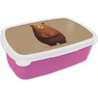 MuchoWow Broodtrommel Roze - Lunchbox Beer - Minimalistisch - Bruin - Brooddoos 18x12x6 cm - Brood lunch box - Broodtrommels voor kinderen en volwassenen