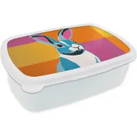 MuchoWow Broodtrommel Wit - Lunchbox Haas - Kleurvakken - Oren - Roze - Brooddoos 18x12x6 cm - Brood lunch box - Broodtrommels voor kinderen en volwassenen