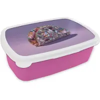 MuchoWow Broodtrommel Roze - Lunchbox Edelstenen - Glitters - Paars - Kleurrijk - Brooddoos 18x12x6 cm - Brood lunch box - Broodtrommels voor kinderen en volwassenen