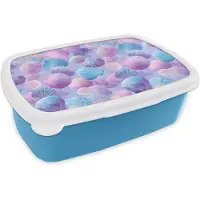 MuchoWow Broodtrommel Blauw - Lunchbox Schelpen - Paars - Blauw - Patroon - Brooddoos 18x12x6 cm - Brood lunch box - Broodtrommels voor kinderen en volwassenen