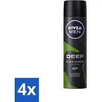Nivea 4 x - Men - Deodorant - Spray - Deep Black Carbon Amazonia - 150 ml - MEN - Deodorant Spray - Anti-transpirant - 48 Uur Bescherming - Black Carbon