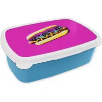 MuchoWow Broodtrommel Blauw - Lunchbox Hotdog - Roze - Retro - Brooddoos 18x12x6 cm - Brood lunch box - Broodtrommels voor kinderen en volwassenen