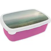 MuchoWow Broodtrommel Roze - Lunchbox Zee - Horizon - Blauw - Mist - Brooddoos 18x12x6 cm - Brood lunch box - Broodtrommels voor kinderen en volwassenen