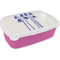MuchoWow Broodtrommel Roze - Lunchbox Bloemen - Blauw - Lijnen - Bloemblaadjes - Brooddoos 18x12x6 cm - Brood lunch box - Broodtrommels voor kinderen en volwassenen