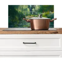 KitchenYeah Spatscherm keuken 60x30 cm - Kookplaat achterwand Brug - Hout - Vijver - Waterlelies - Muurbeschermer - Spatwand fornuis - Hoogwaardig aluminium