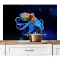 KitchenYeah Spatscherm keuken 120x80 cm - Kookplaat achterwand Octopus - Stippen - Blauw - Zee - Muurbeschermer - Spatwand fornuis - Hoogwaardig aluminium