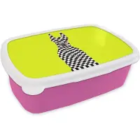MuchoWow Broodtrommel Roze - Lunchbox Dobermann - Geblokt - Geel - Brooddoos 18x12x6 cm - Brood lunch box - Broodtrommels voor kinderen en volwassenen