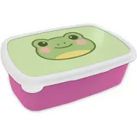 MuchoWow Broodtrommel Roze - Lunchbox Kikker - Groen - Vriendelijkheid - Brooddoos 18x12x6 cm - Brood lunch box - Broodtrommels voor kinderen en volwassenen