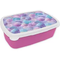 MuchoWow Broodtrommel Roze - Lunchbox Schelpen - Paars - Blauw - Patroon - Brooddoos 18x12x6 cm - Brood lunch box - Broodtrommels voor kinderen en volwassenen