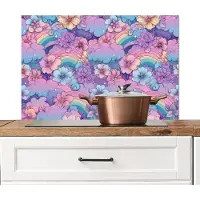 KitchenYeah Spatscherm keuken 80x55 cm - Kookplaat achterwand Regenbogen - Bloemen - Kleurrijk - Wolken - Muurbeschermer - Spatwand fornuis - Hoogwaardig aluminium