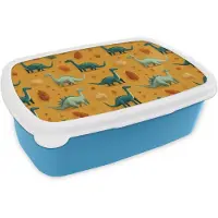 MuchoWow Broodtrommel Blauw - Lunchbox Dinosaurussen - Stekels - Herfstbladeren - Bruin - Brooddoos 18x12x6 cm - Brood lunch box - Broodtrommels voor kinderen en volwassenen