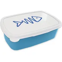 MuchoWow Broodtrommel Blauw - Lunchbox Vis - Minimalistisch - Blauw - Lijn - Brooddoos 18x12x6 cm - Brood lunch box - Broodtrommels voor kinderen en volwassenen