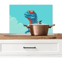 KitchenYeah Spatscherm keuken 60x40 cm - Kookplaat achterwand T-Rex - Blauw - Wolken - Zonnebril - Muurbeschermer - Spatwand fornuis - Hoogwaardig aluminium
