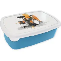 MuchoWow Broodtrommel Blauw - Lunchbox Drumstel - Oranje - Zwart - Aquarelverf - Brooddoos 18x12x6 cm - Brood lunch box - Broodtrommels voor kinderen en volwassenen