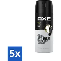 Axe 5 x - Deodorant Spray - 72hrs Anti Sweat - Anti White Marks - Gold - 150 ml - Anti Transpirant Spray - 72 Uur Bescherming - Zweetvoorkomend - Witte Strepen Voorkomen - Oud Wood Geur