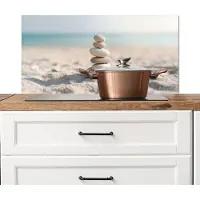 KitchenYeah Spatscherm keuken 80x40 cm - Kookplaat achterwand Stenen - Stapel - Zand - Zee - Muurbeschermer - Spatwand fornuis - Hoogwaardig aluminium