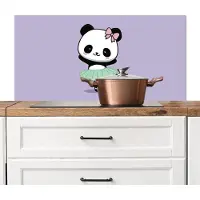 KitchenYeah Spatscherm keuken 100x50 cm - Kookplaat achterwand Dansende panda - Paars - Sierlijk - Kawaii - Muurbeschermer - Spatwand fornuis - Hoogwaardig aluminium