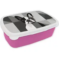 MuchoWow Broodtrommel Roze - Lunchbox Buldog - Zwart - Abstract - Vlakken - Brooddoos 18x12x6 cm - Brood lunch box - Broodtrommels voor kinderen en volwassenen