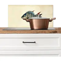 KitchenYeah Spatscherm keuken 60x30 cm - Kookplaat achterwand Gestreept - Donkerblauw - Rugvin - Vis - Muurbeschermer - Spatwand fornuis - Hoogwaardig aluminium