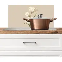 KitchenYeah Spatscherm keuken 60x30 cm - Kookplaat achterwand Tulpen - Wit - Bladeren - Muurbeschermer - Spatwand fornuis - Hoogwaardig aluminium