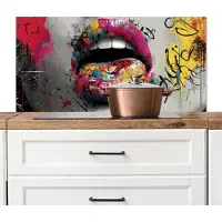 KitchenYeah Spatscherm keuken 100x50 cm - Kookplaat achterwand Lippen - Graffiti - Expressief - Muurbeschermer - Spatwand fornuis - Hoogwaardig aluminium