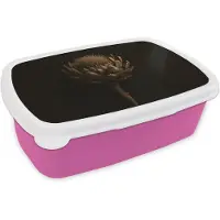 MuchoWow Broodtrommel Roze - Lunchbox Donkerbruin - Bloem - Textuur - Artisjok - Brooddoos 18x12x6 cm - Brood lunch box - Broodtrommels voor kinderen en volwassenen