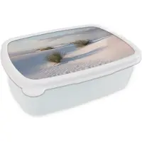 MuchoWow Broodtrommel Wit - Lunchbox Duinen - Gras - Wolken - Beige - Brooddoos 18x12x6 cm - Brood lunch box - Broodtrommels voor kinderen en volwassenen