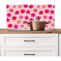 KitchenYeah Spatscherm keuken 90x45 cm - Kookplaat achterwand Bloemen - Patroon - Roze - Muurbeschermer - Spatwand fornuis - Hoogwaardig aluminium