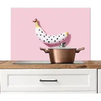 KitchenYeah Spatscherm keuken 80x55 cm - Kookplaat achterwand Banaan - Stippen - roze - Muurbeschermer - Spatwand fornuis - Hoogwaardig aluminium