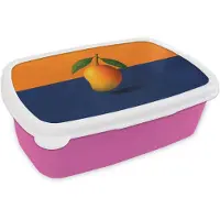 MuchoWow Broodtrommel Roze - Lunchbox Mango - Vlakken - Bladeren - Oranje - Brooddoos 18x12x6 cm - Brood lunch box - Broodtrommels voor kinderen en volwassenen