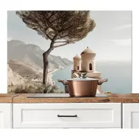 KitchenYeah Spatscherm keuken 120x80 cm - Kookplaat achterwand Kust - Klif - Boom - Gebouw - Muurbeschermer - Spatwand fornuis - Hoogwaardig aluminium