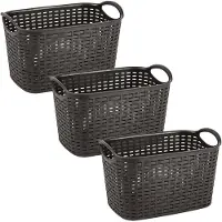 PlasticForte opbergmand - 3x - kastmandje - 6,4 liter - bruin - kunststof - 19 x 29 x 18 cm