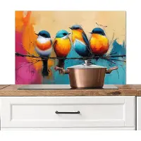 KitchenYeah Spatscherm keuken 80x55 cm - Kookplaat achterwand Vogels - Kleurrijk - Tak - Abstract - Muurbeschermer - Spatwand fornuis - Hoogwaardig aluminium