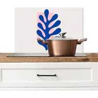 KitchenYeah Spatscherm keuken 70x50 cm - Kookplaat achterwand Abstract - Blad - Blauw - Rechthoeken - Muurbeschermer - Spatwand fornuis - Hoogwaardig aluminium