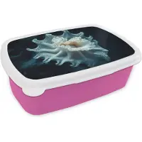 MuchoWow Broodtrommel Roze - Lunchbox Zeewezen - Wit - Golven - Water - Brooddoos 18x12x6 cm - Brood lunch box - Broodtrommels voor kinderen en volwassenen