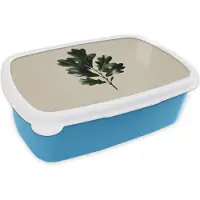 MuchoWow Broodtrommel Blauw - Lunchbox Eikenbladeren - Beige - Groen - Golvende randen - Brooddoos 18x12x6 cm - Brood lunch box - Broodtrommels voor kinderen en volwassenen