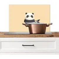 KitchenYeah Spatscherm keuken 60x40 cm - Kookplaat achterwand Panda - Beige - Minimalistisch - Muurbeschermer - Spatwand fornuis - Hoogwaardig aluminium