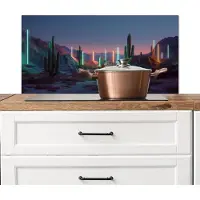 KitchenYeah Spatscherm keuken 80x40 cm - Kookplaat achterwand Cactus - Lichtzuilen - Zonsondergang - Muurbeschermer - Spatwand fornuis - Hoogwaardig aluminium