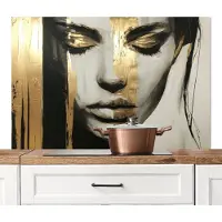 KitchenYeah Spatscherm keuken 120x80 cm - Kookplaat achterwand Ogen - Gezicht - Goud - Strepen - Muurbeschermer - Spatwand fornuis - Hoogwaardig aluminium