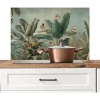 KitchenYeah Spatscherm keuken 90x60 cm - Kookplaat achterwand Tropisch bladerdek - Vlinders - groen - Bruin - Muurbeschermer - Spatwand fornuis - Hoogwaardig aluminium