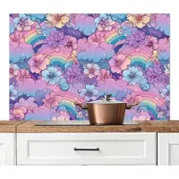 KitchenYeah Spatscherm keuken 120x80 cm - Kookplaat achterwand Regenbogen - Bloemen - Kleurrijk - Wolken - Muurbeschermer - Spatwand fornuis - Hoogwaardig aluminium