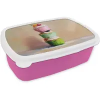 MuchoWow Broodtrommel Roze - Lunchbox Cupcakes - Gestapeld - Kleurrijk - Fruit - Brooddoos 18x12x6 cm - Brood lunch box - Broodtrommels voor kinderen en volwassenen