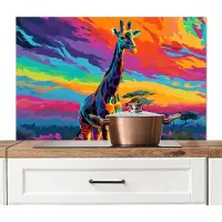 KitchenYeah Spatscherm keuken 100x65 cm - Kookplaat achterwand Giraffe - Savanna - Lucht - Gekleurd - Muurbeschermer - Spatwand fornuis - Hoogwaardig aluminium